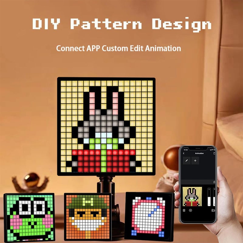 AVEKI LED Pixel Display, 16x16 Pixel Art DIY Display Screen Matrix Panel with Fun Text and Digital Clock, RGB Cool Smart Led Display APP Control Creative Animation for Kids Adults Gaming Room Decor (Black) - Image 2